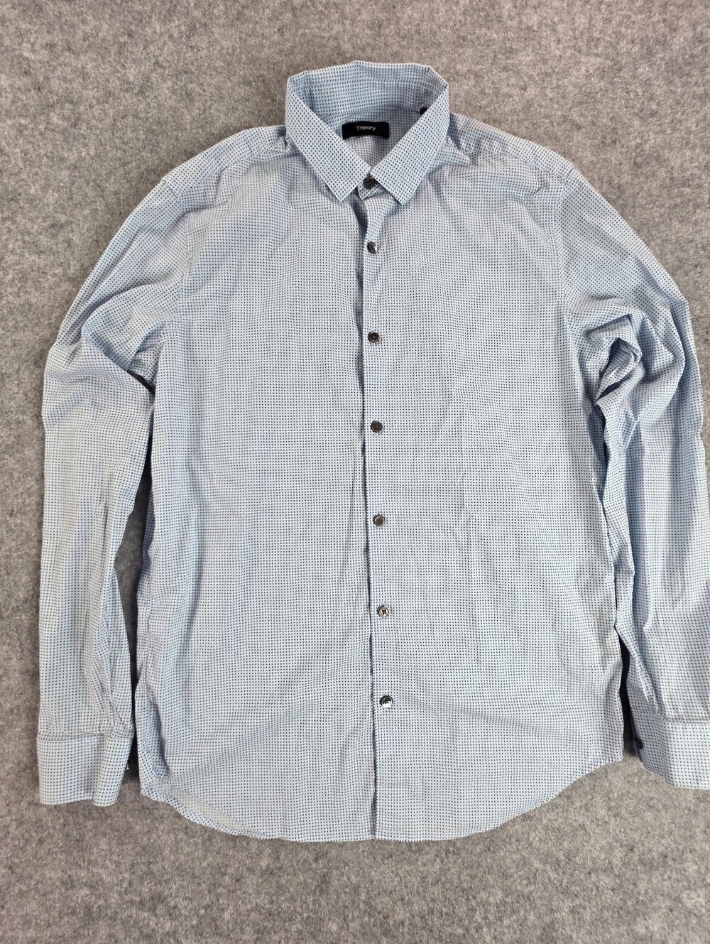 Theory Men's Light Blue Micro-Check Dress Shirt Sz Med